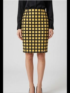 Yellow and Black Checkered Gingham Midi Skirt Cozy High